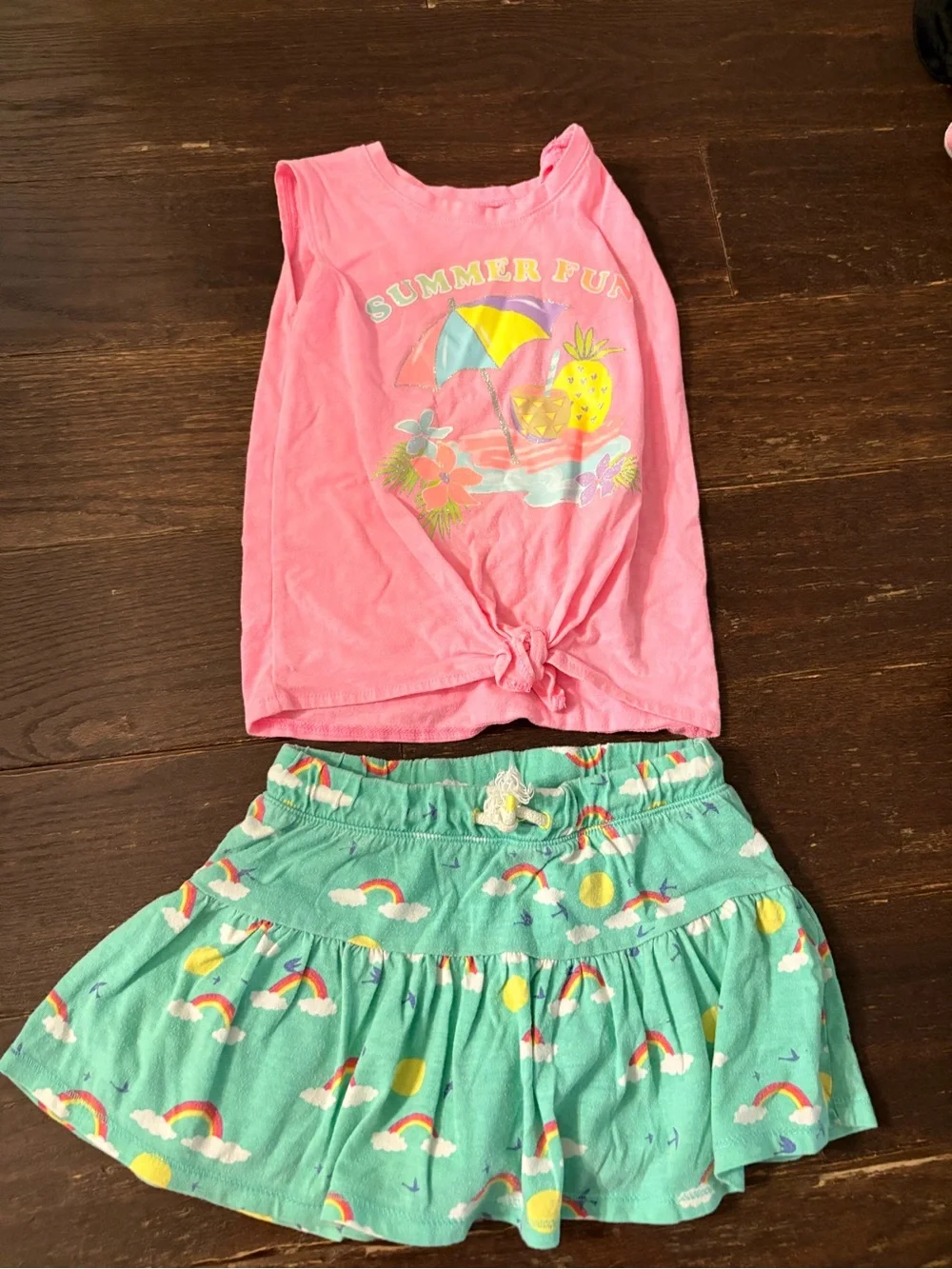 The Children's Place Pink Tank and Mint Rainbow Skirt Set